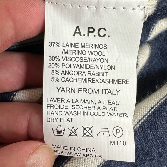 A.P.C. Blue & White Striped Sweater Button Neck Cashmere & Wool Size Small - Picture 8 of 10